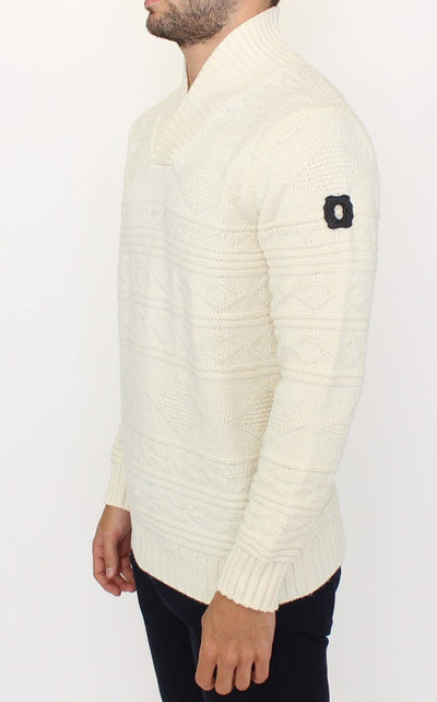 White knitted wool sweater