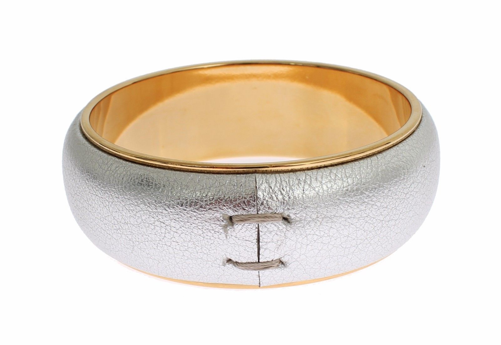 Silver Leather Gold Brass Bracelet