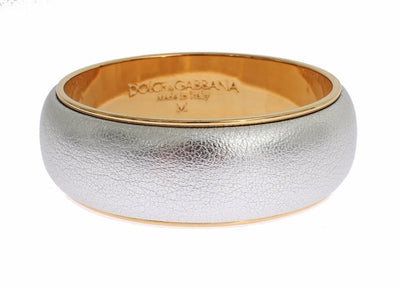 Silver Leather Gold Brass Bracelet