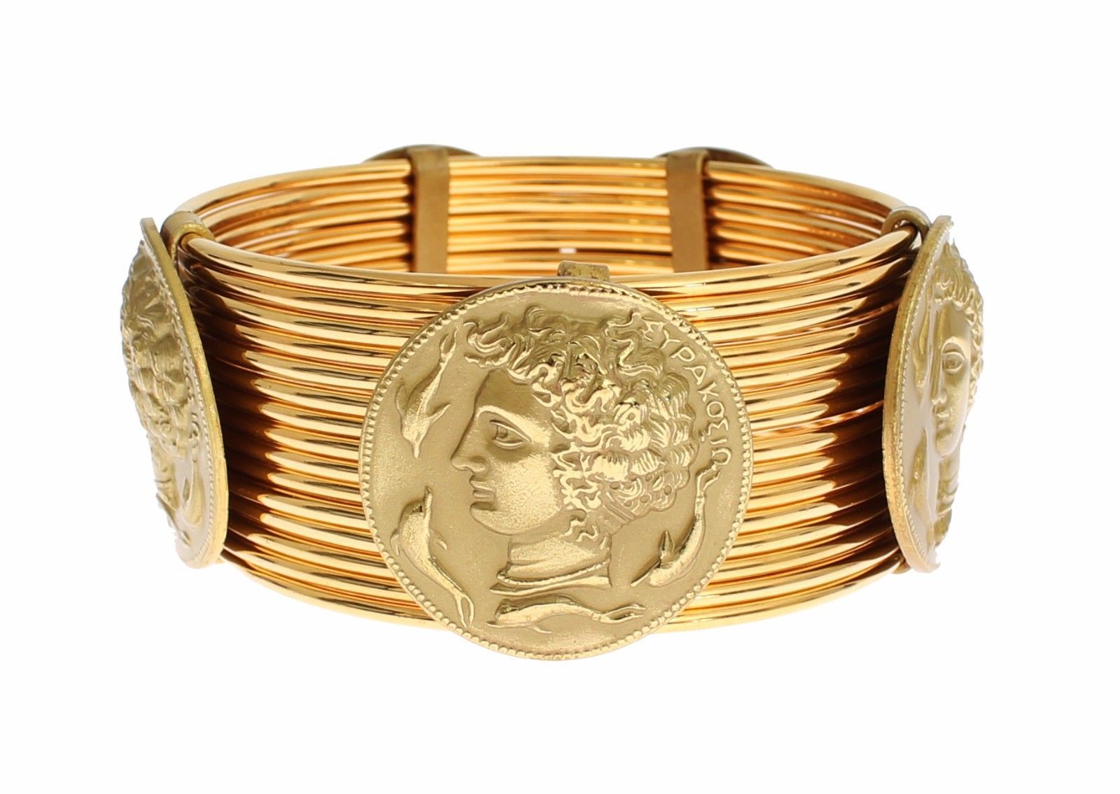MONETE Gold Brass SICILY Coin Wide Bracelet