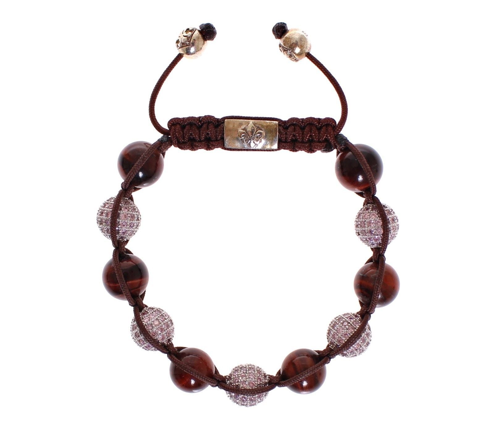 Red Tiger Eye Pink CZ 925 Sterling Silver Bracelet