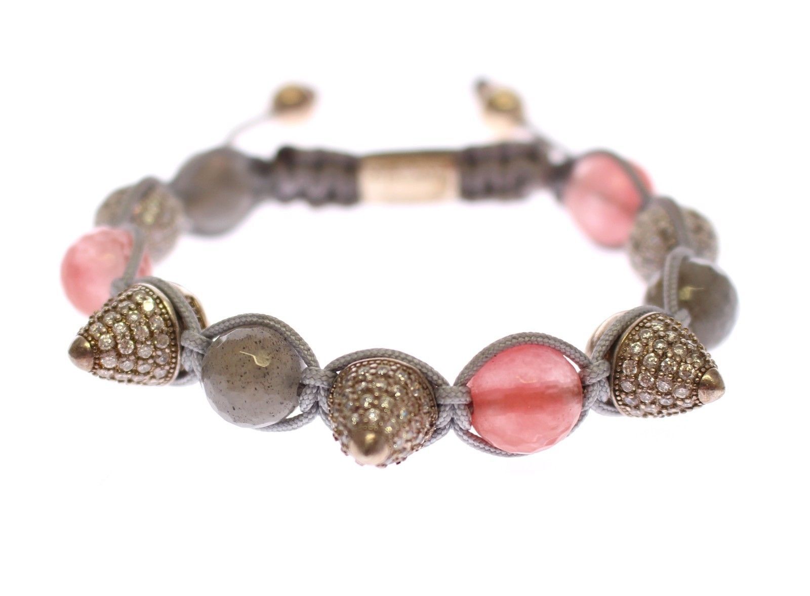 Cherry Quartz Labrodite CZ Cone 925 Silver Bracelet