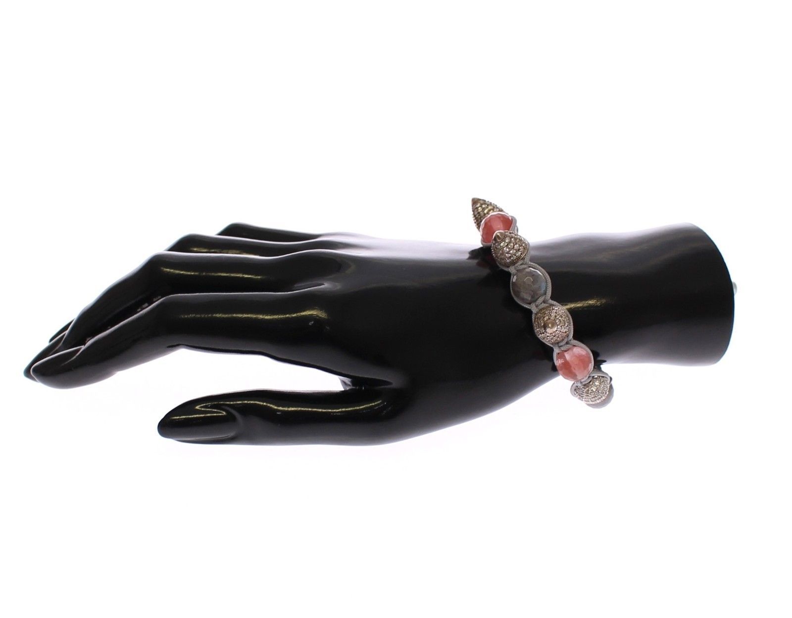Cherry Quartz Labrodite CZ Cone 925 Silver Bracelet