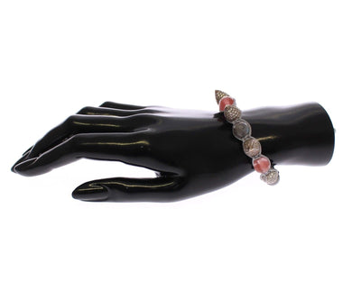 Cherry Quartz Labrodite CZ Cone 925 Silver Bracelet