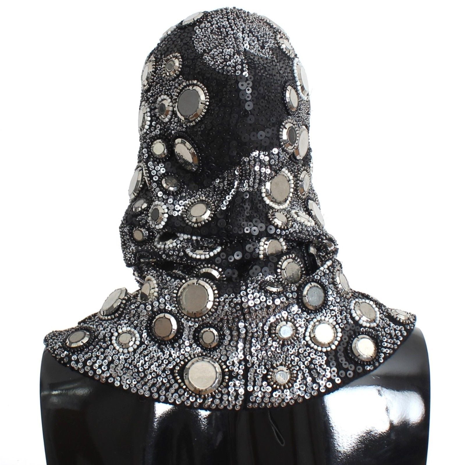 Men's Black Wool Crystal Runway Catwalk Crochet Hood