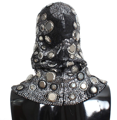 Men's Black Wool Crystal Runway Catwalk Crochet Hood