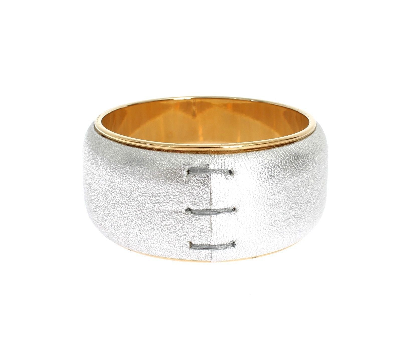 Silver Leather Gold Brass Bracelet