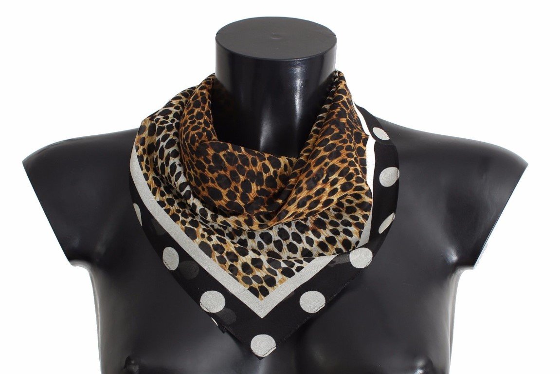 Brown Leopard Polka Dotted Silk Scarf