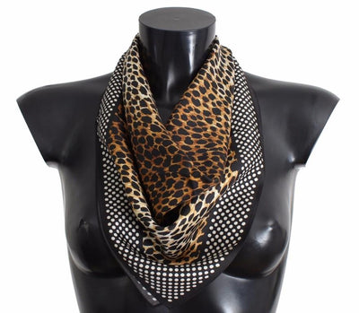Brown Leopard Polka Dotted Silk Scarf