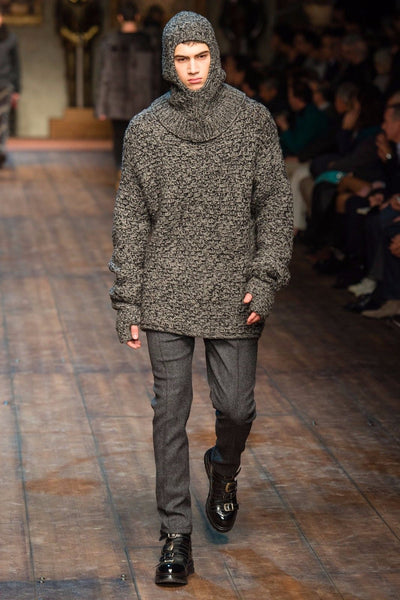Men's Gray Wool Cashmere Crochet Hood
