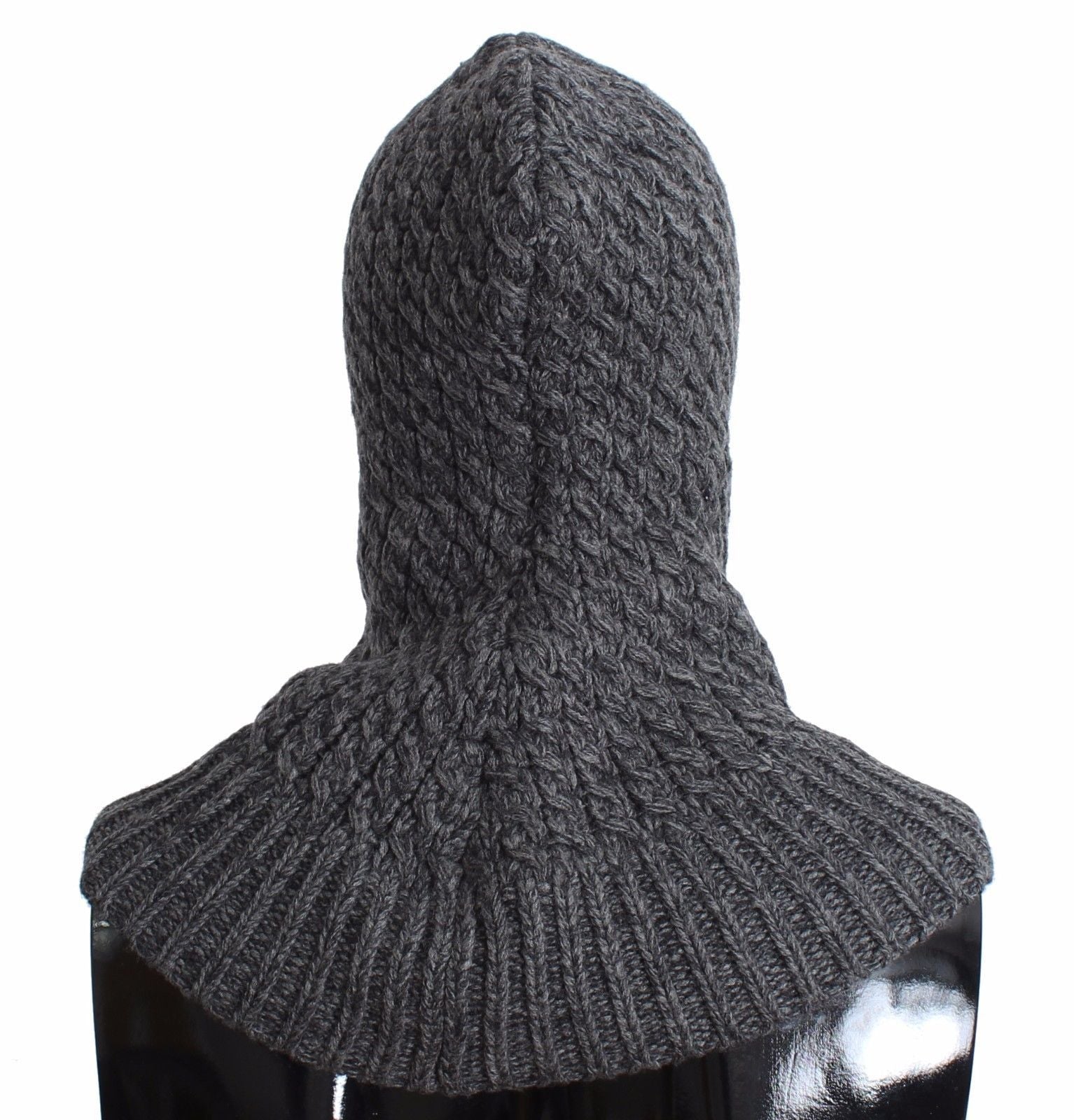 Men's Gray Wool Blend Knitted Crochet Hood