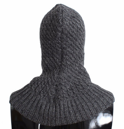 Men's Gray Wool Blend Knitted Crochet Hood