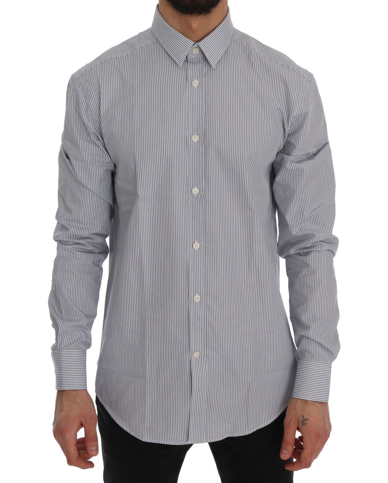 Light Blue Striped Cotton Dress Shirt Trend Fit