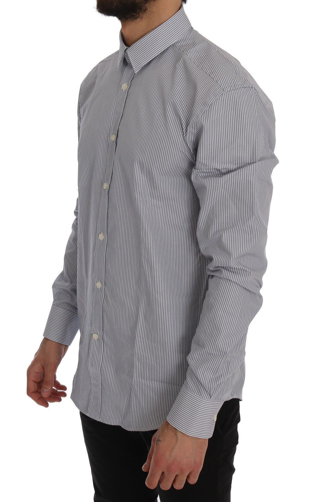 Light Blue Striped Cotton Dress Shirt Trend Fit