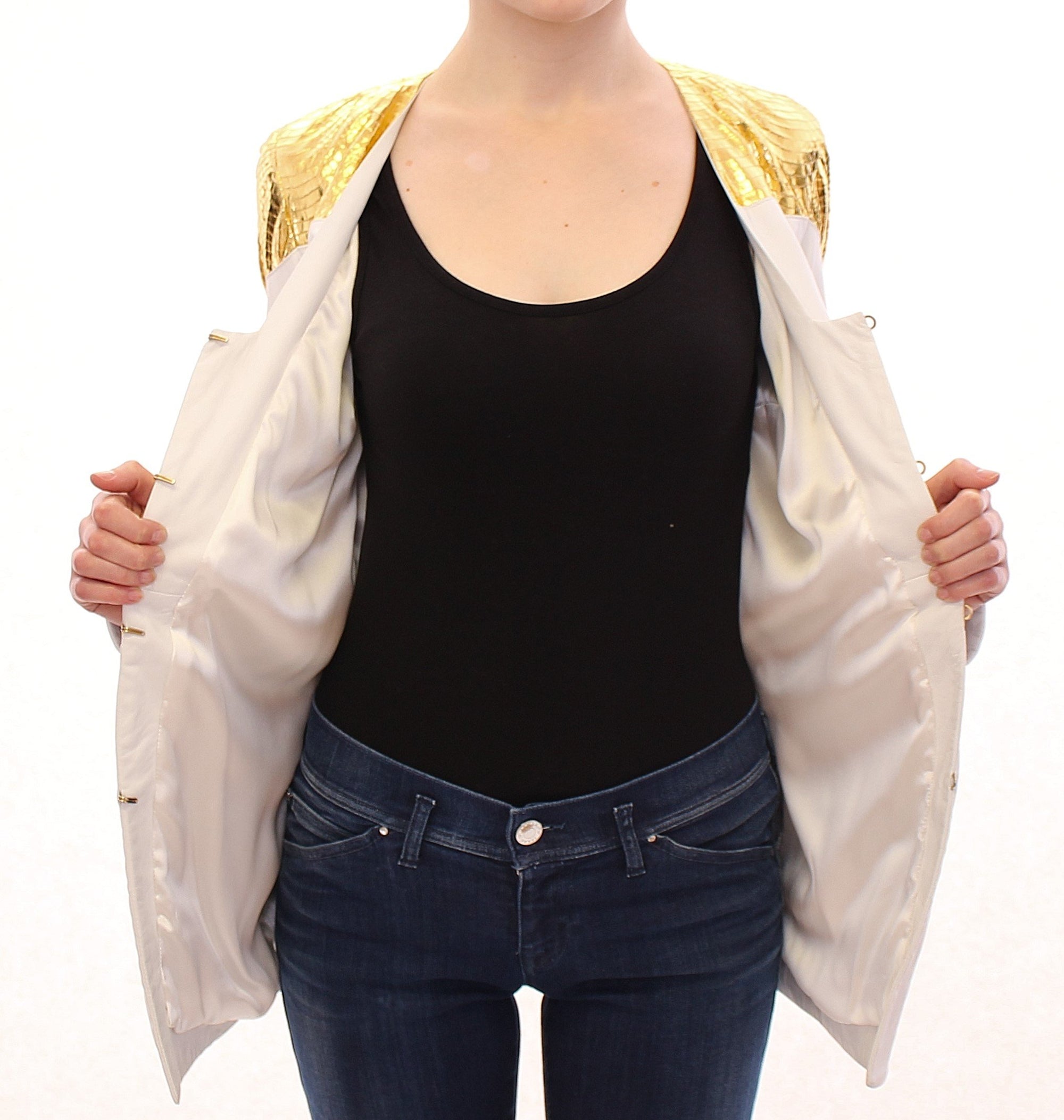 White Gold Metallic Leather Jacket