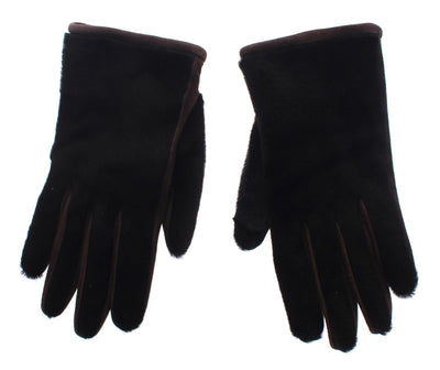 Brown Kangaroo Lambskin Fur Suede Wrist Gloves