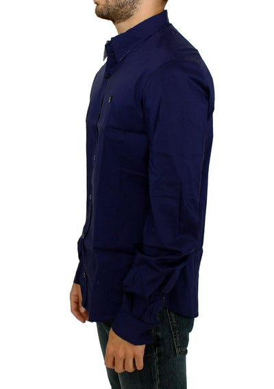Blue cotton slim fit shirt