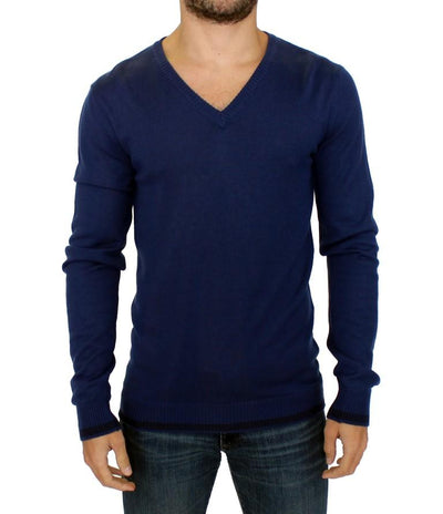 Blue wool V-neck sweater