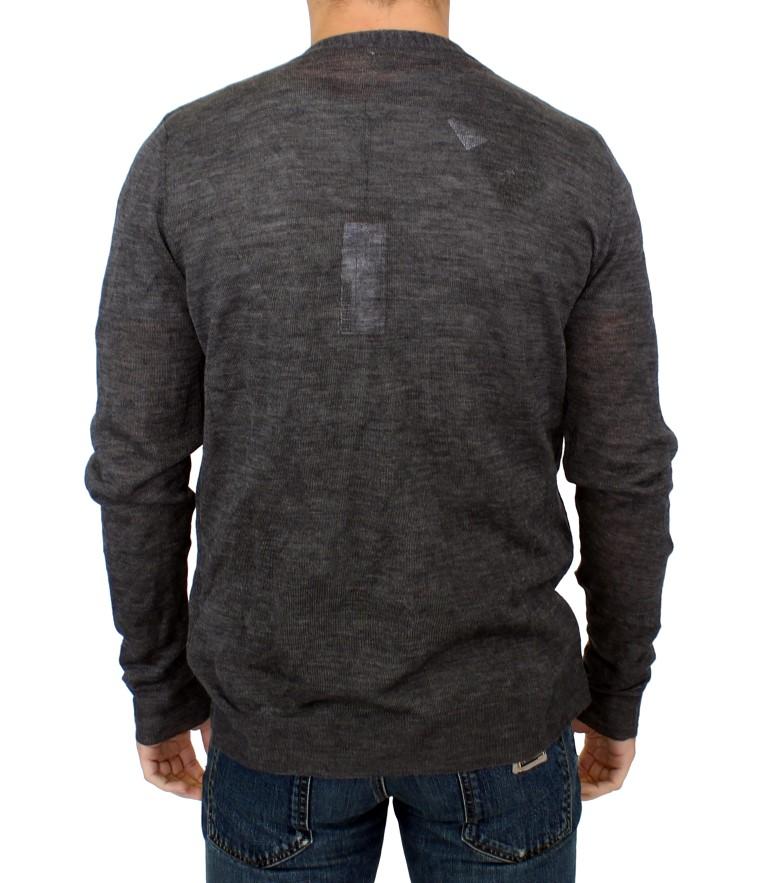 Gray full button wool cardigan