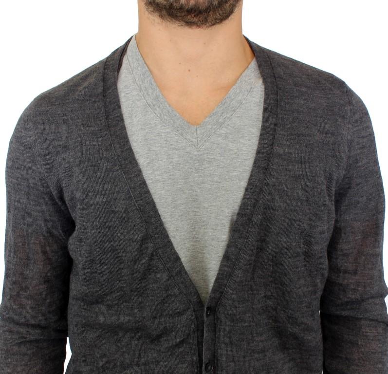 Gray full button wool cardigan