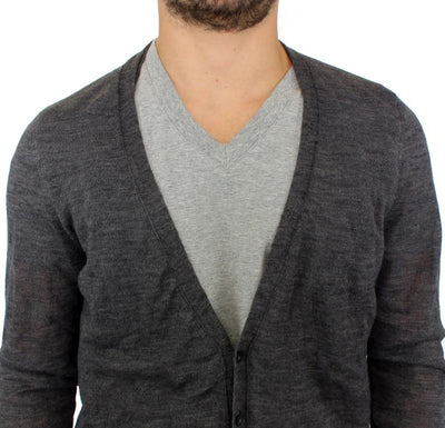 Gray full button wool cardigan