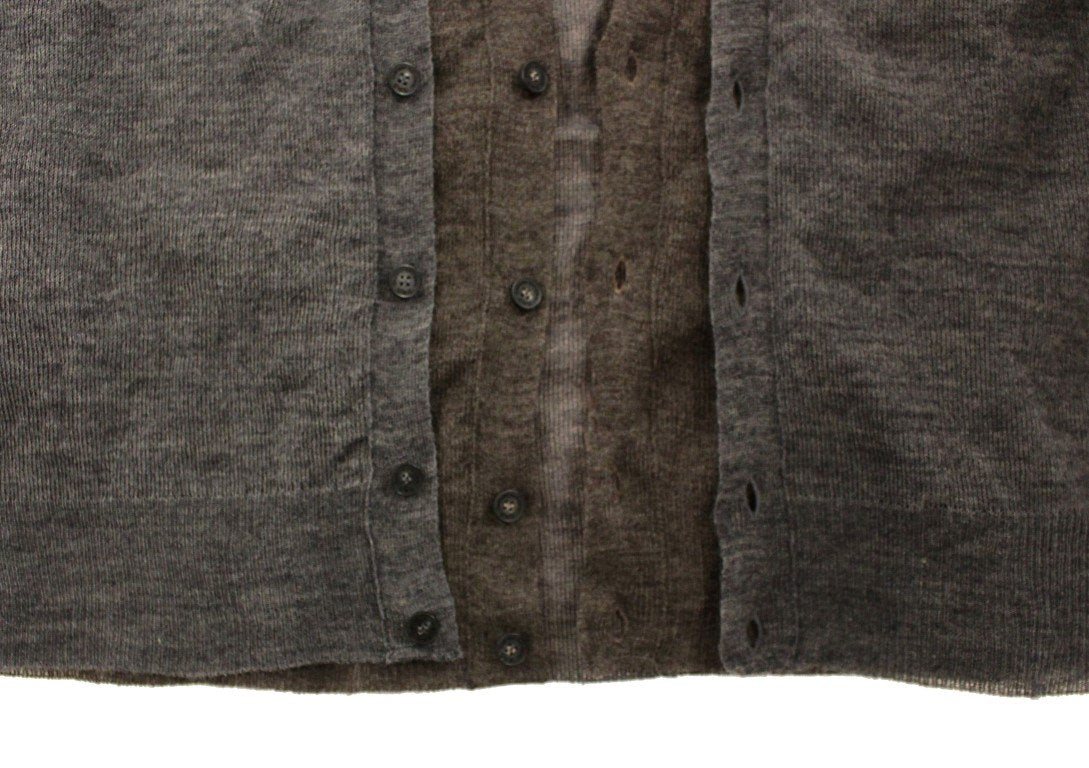 Gray full button wool cardigan