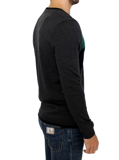 Gray wool V-neck sweater
