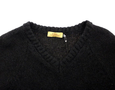 Black knitted wool V-neck sweater