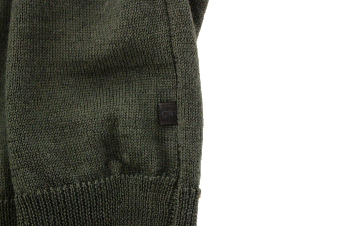 Green striped V-neck sweater