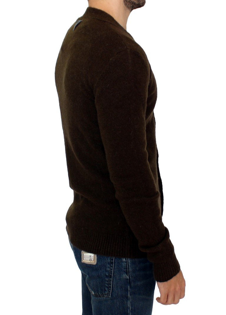 Brown stretch full button cardigan