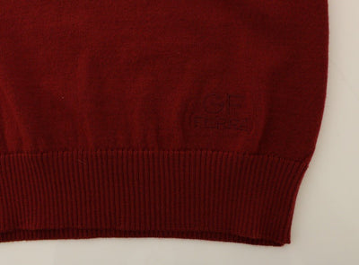 Red Knitted Wool Blend Pullover Sweater