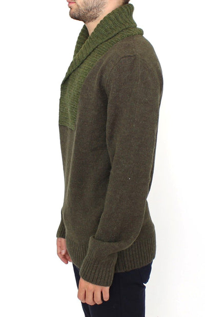 Green Knitted Wool V-neck Pullover Sweater