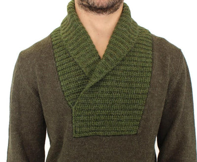 Green Knitted Wool V-neck Pullover Sweater
