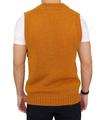 Orange Knitted Wool Blend Pullover Vest