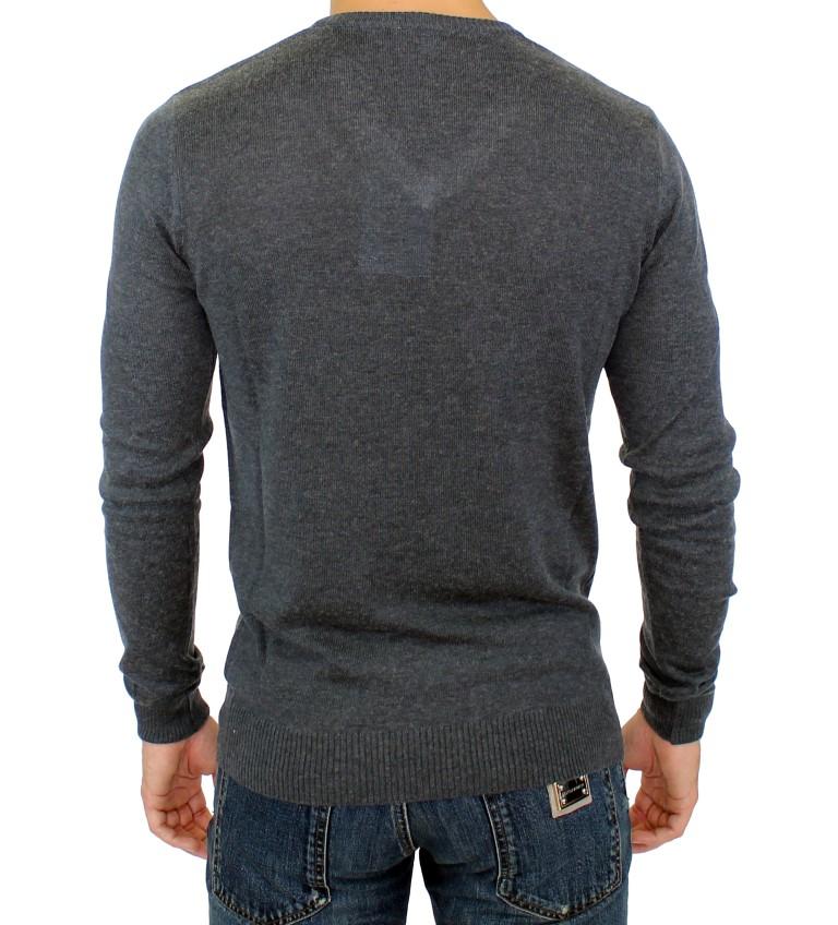 Gray Wool Blend Mens V-neck Pullover Sweater