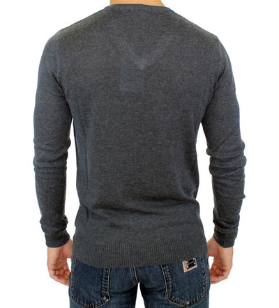 Gray Wool Blend Mens V-neck Pullover Sweater