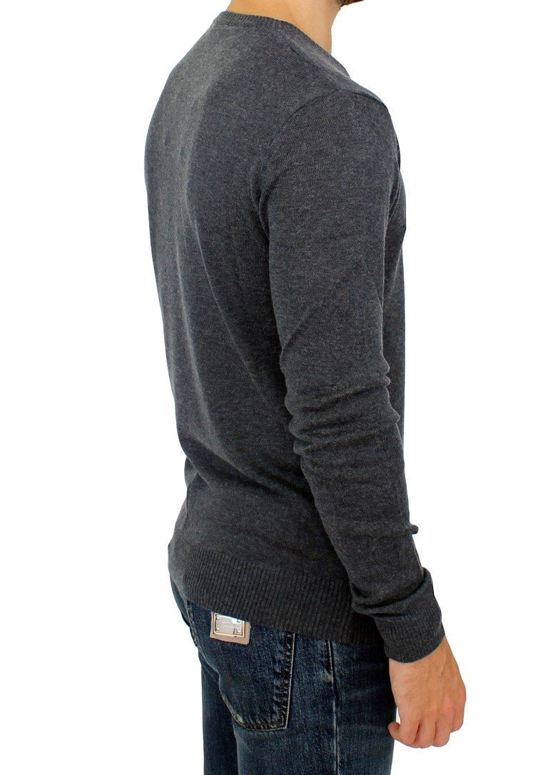 Gray Wool Blend Mens V-neck Pullover Sweater