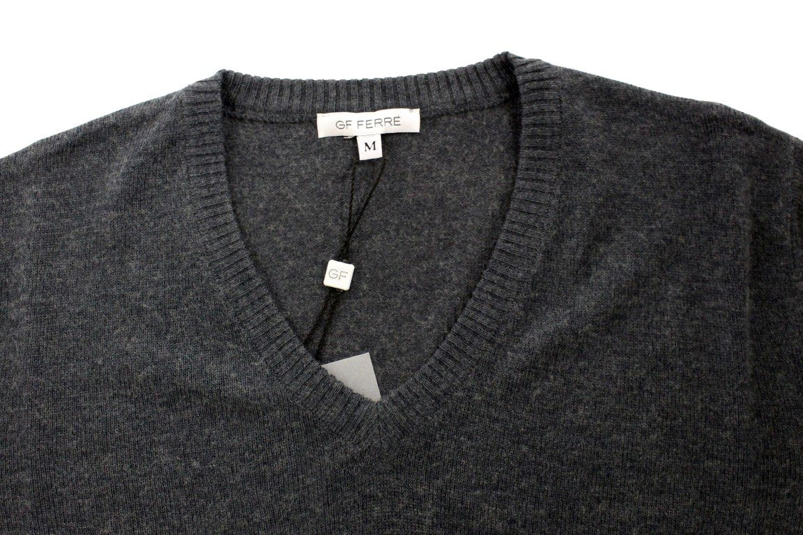 Gray Wool Blend Mens V-neck Pullover Sweater