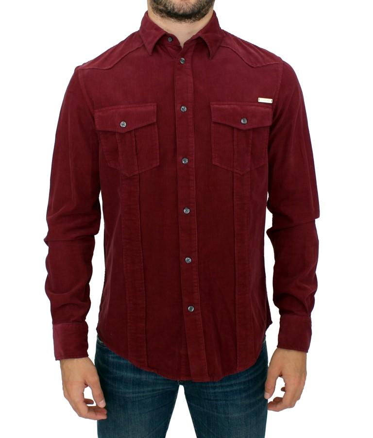 Red Button Front Cotton Casual Shirt