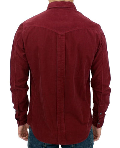 Red Button Front Cotton Casual Shirt