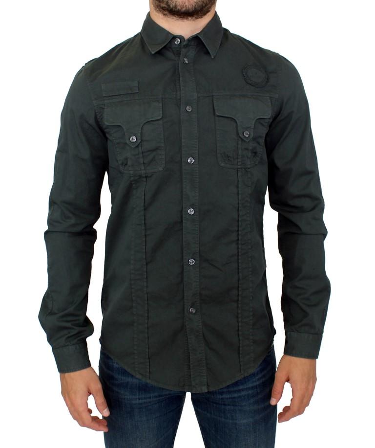 Green Button Front Cotton Casual Shirt
