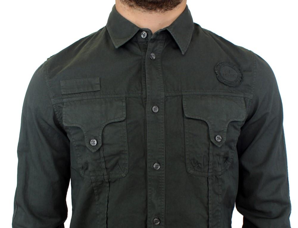 Green Button Front Cotton Casual Shirt