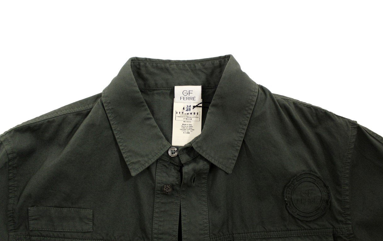 Green Button Front Cotton Casual Shirt