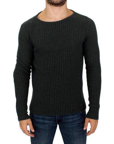 Gray Knitted Wool Blend Pullover Sweater