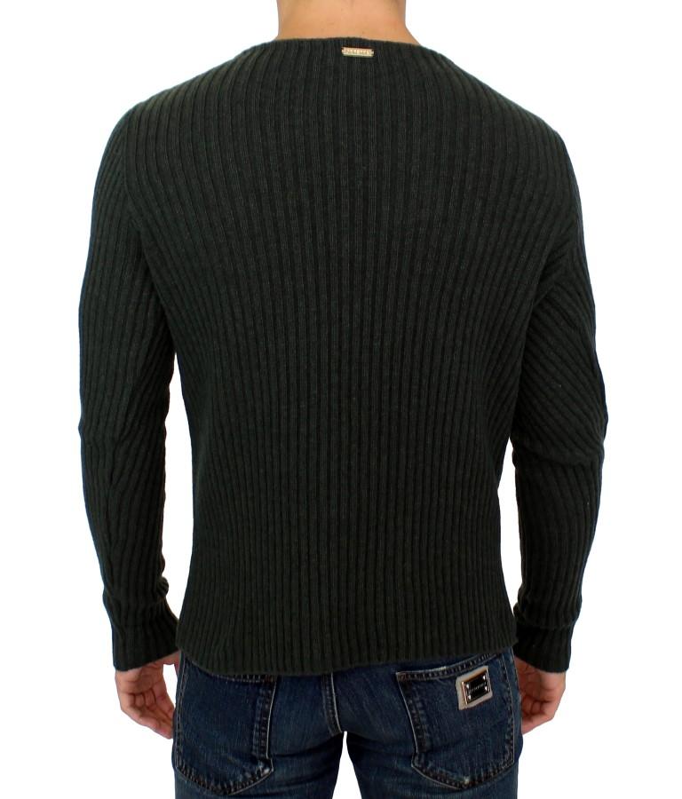 Gray Knitted Wool Blend Pullover Sweater