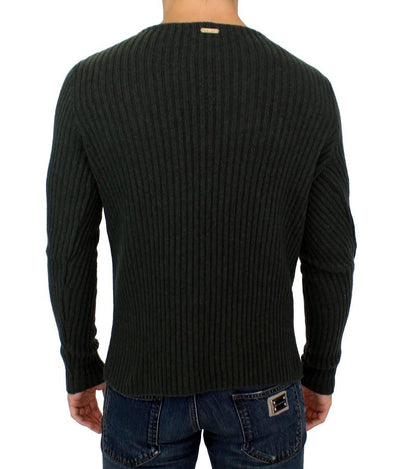 Gray Knitted Wool Blend Pullover Sweater