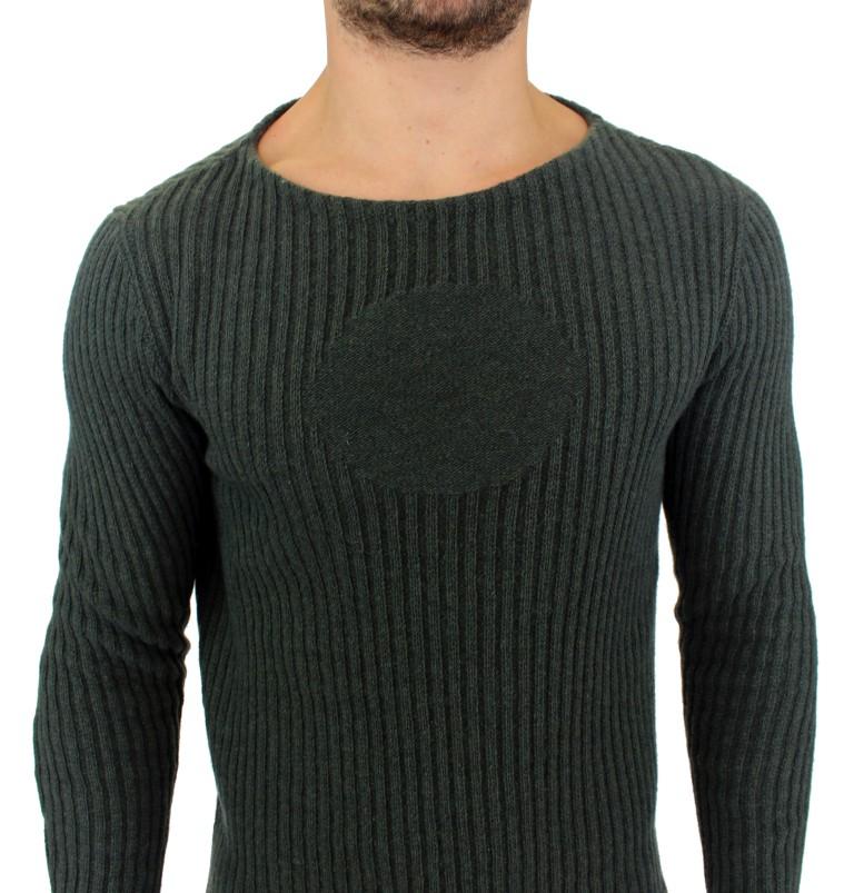 Gray Knitted Wool Blend Pullover Sweater