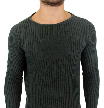 Gray Knitted Wool Blend Pullover Sweater
