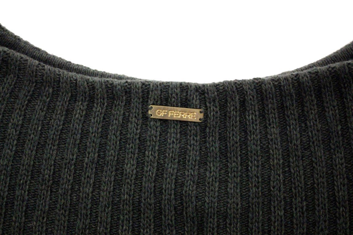 Gray Knitted Wool Blend Pullover Sweater