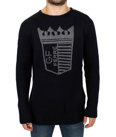 Black Knitted Wool Slim Fit Pullover Sweater